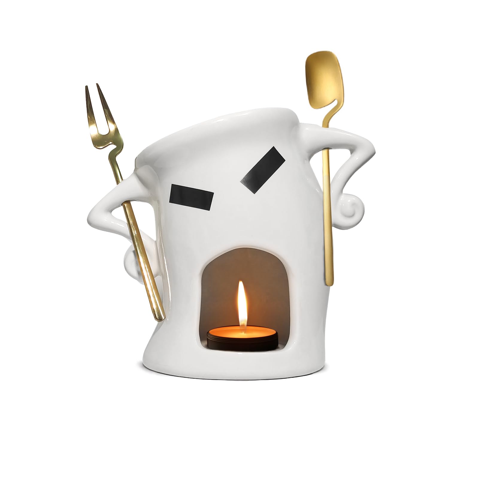 Cute Chocolate Fondue Mug with Attitude,Ceramic Personal Chocolate Butter Melting Cup for Cheese with 2Pcs Forks Mini Simmer Pot