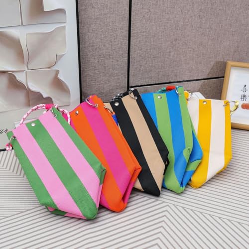 Mini bolsa de hombro tejida mujer rayas crochet pequeña miniatura 5