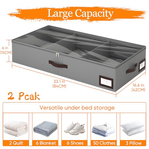 OIAHOMY-2-Pack-53L-Under-Bed-Storage-with-Adjustable-Dividers-6-Low-Profile-Underbed-Storage-Bins-for-Comforters-Clothes-Save-Closet-Space-with-Clear-View-Lid-Reinforced-Handles-Grey