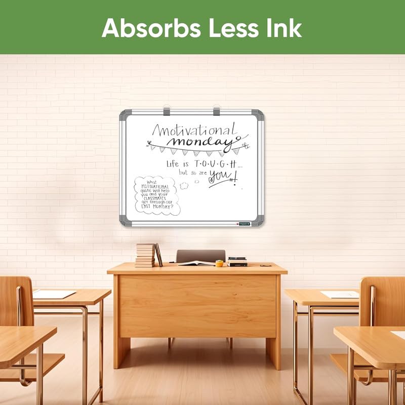 Image of 2x2 Feet Non-Magnetic White Board for Kids, Home & Kitchen with Heavy-Duty Aluminium Frame, Scratch-Proof & Corrosion-Proof Surface Whiteboard, Size - 60x60 cm /24x24 Inch