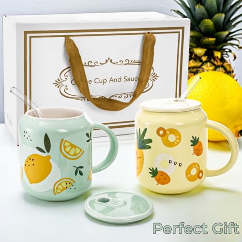 Set de 2 Mugs de Cerámica con Tapa y Cañita 13 oz miniatura 6