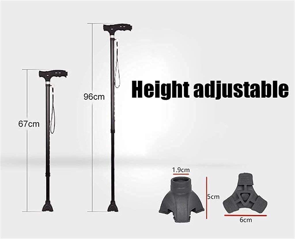 Soporte para bastón para caminar Muleta para bastón para anciano Anciano Telescópico Estable Antideslizante Ligero Altura ajustable con LED Bastones para caminar de color marrón claro para hombres o