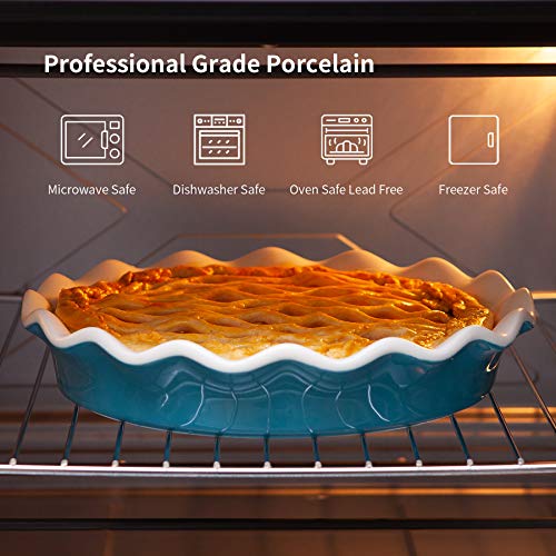 Jemirry Ceramic Pie Pan, 10 inch Pie Dish Pie Plates Round Quiche Pan Baking Dish for Pot Pies Cake Pizza Dessert -Light Blue