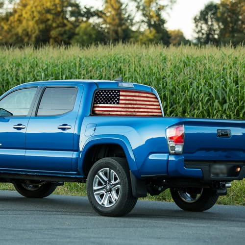 Image of Rear Window Decals for Trucks - 65x17.3 in Back Window American Flag Decals Fit Most Pickup Trucks SUV, Patriotic Car America Flag Decals for Personalized