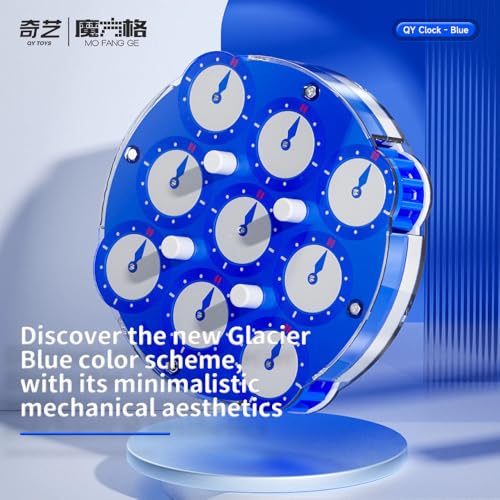 Image of QiYi Magnetic Clock | Professional 208-Magnet System | High-Precision Competition Logic Puzzle with Adjustable Tension & Inlaid Faces | Smooth Rounded Wheels for Speedcubing, Blue