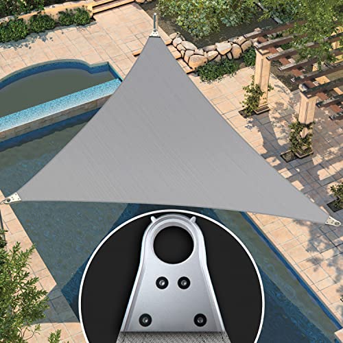 Amgo Custom Size 26' x 27' x 37.5' Super Ring Grey Triangle Sun Shade Sail UPF50+ AGSLT, 98% UV Blockage, Commercial Standard Heavy Duty, 260 GSM Permeable, 5-Year Warranty (We Customize)
