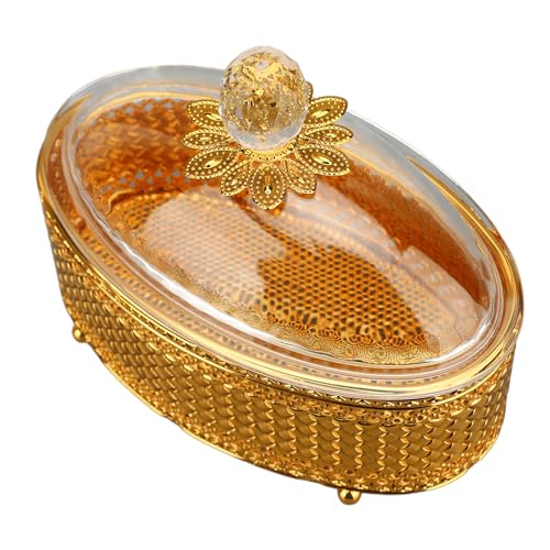 CHICIRIS Dekorative Glasbox, Metall-Süßigkeitsschmuckaufbewahrung Im Europäischen Stil mit Transparentem Acryldeckel, für Heimdekoration, Geschenk, Hochzeit, Party