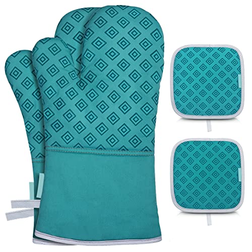 Oven Mitts And Pot Holders Kitchen: 500° Heat Resistant Oven Gloves Silicone Ovenmitts Hotpads Set - Quilted Long Kitchen Mittens Potholders Washable Mits Hot Pads Flexibility For Baking #TOP1