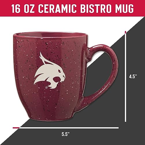 Image of Rico Industries NCAA Texas State Bobcats Maroon Personalized 16 oz Team Color Laser Engraved Speckled Ceramic Coffee Mug