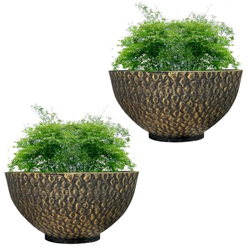 SG Traders Cathay Bowl Plant Pot - Large Garden Planters With Drainage Holes, Elegant Design Flower Pots for Outdoor Garden Decoration (36cm - Black Gold)