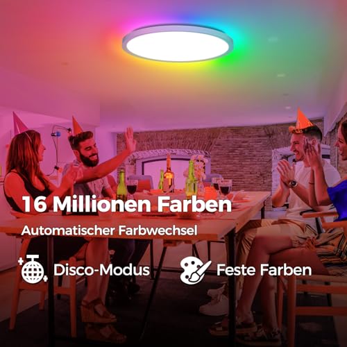 Lampe de Plafond LED Dimmable Connectée Plafonnier Rond Plat RGB avec Télécommande - 2