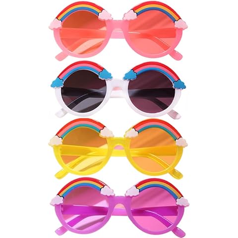 Ailesiy 4 Pairs of Kids Sunglasses Summer Pink Rainbow Toddler Sunglasses Cute Kids Toddler Baby Round Flower Sunglasses, Colorful Sunnies Glasses for Boys Girls Cover