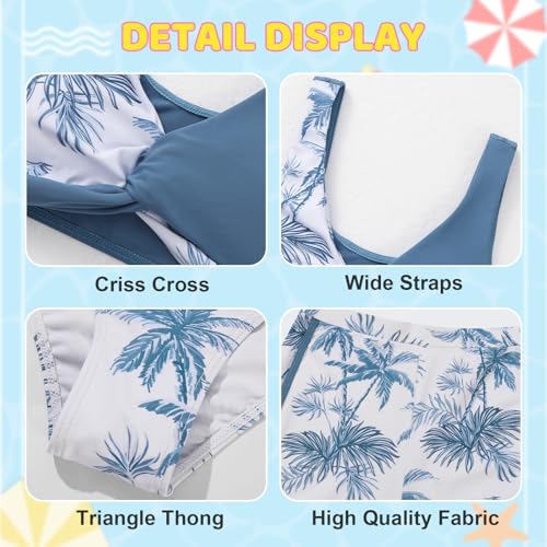 Image of Weixinbuy Girl's 3 Piece Swimsuit Teen Swimwear Tropical Print Twist Cross Bikini Bathing Suit with Cover Up Shorts Size 9-16