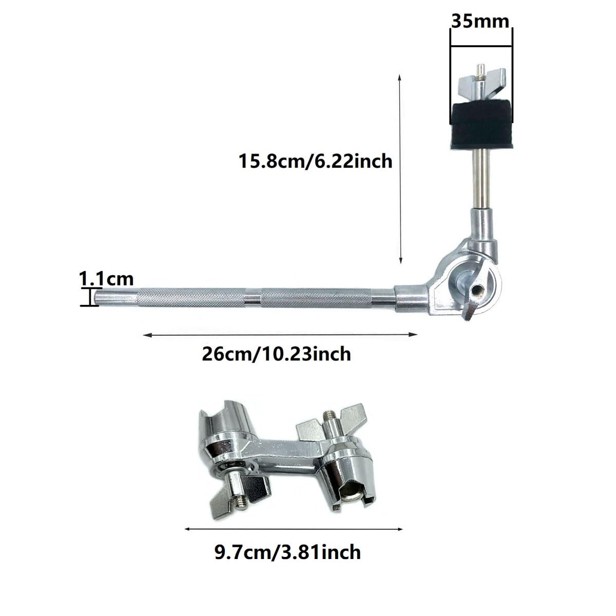 Accesorio de apilador de brazo de platillo con abrazadera múltiple, soporte de brazo ajustable de 10.2 pulgadas y apilador de platillos recto de 6.6 pulgadas para soporte de platillos de 8 mm
