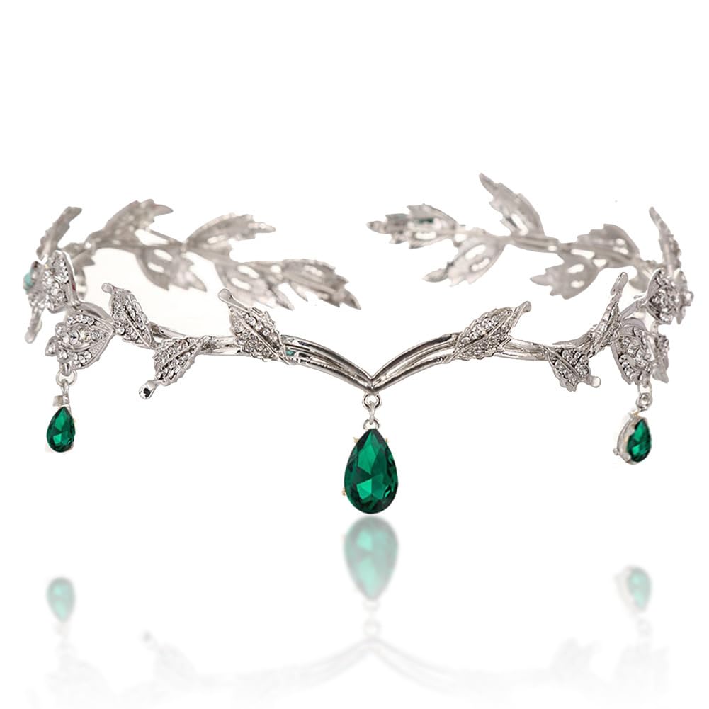 Tiara de Cristal de Boda Tiara de Corona Vintage Rhinestone de Tiara Diadema plata verde Hermosa de Boda de Moda Tiara Nupcial de Princesa Tiara de Cristal de Mujeres Niñas Fiesta de Vestir