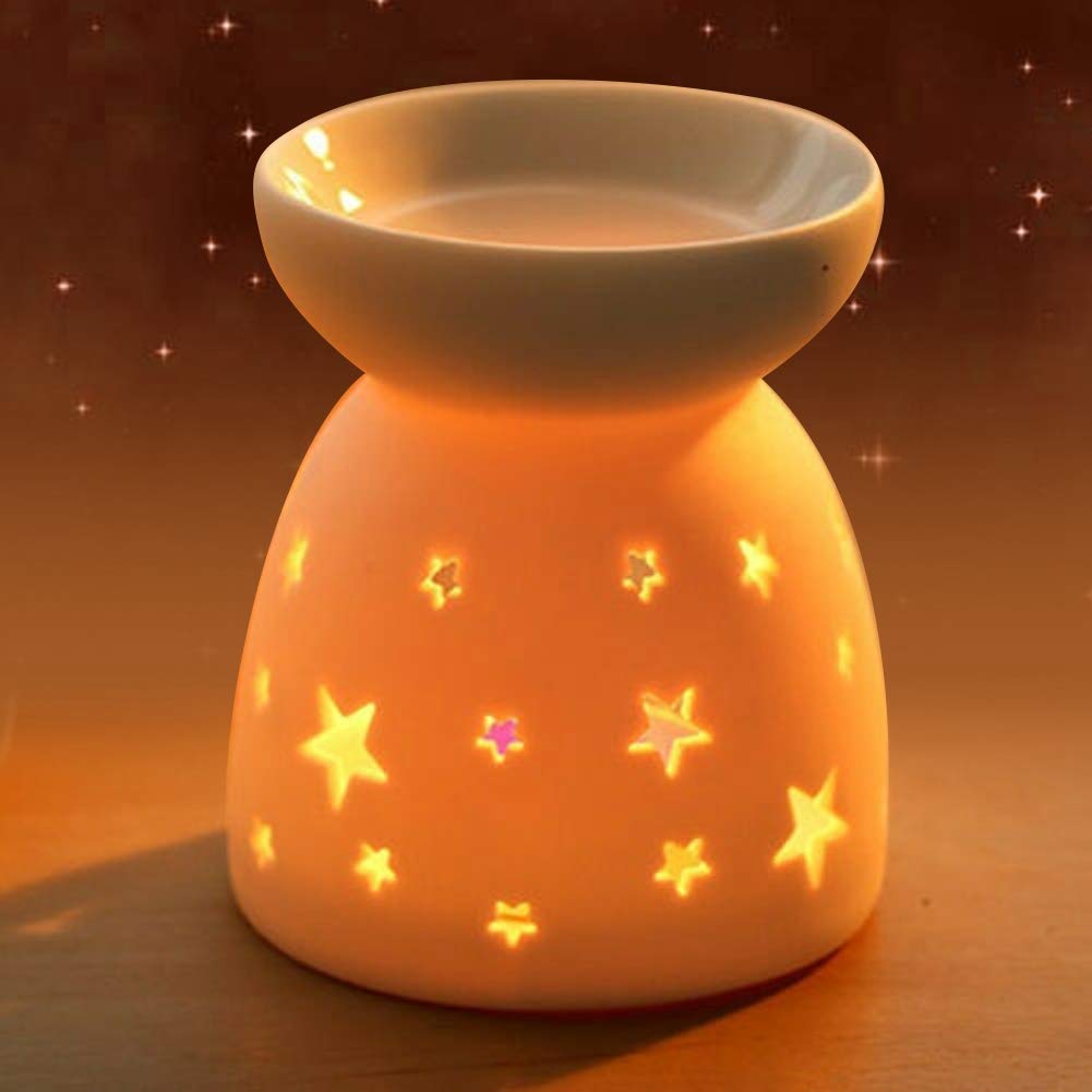 Ceramic Tealight Candle Holder Oil , Essential Oil Candle Aroma Diffuser, Decoration for Parlor Bedroom (Star)