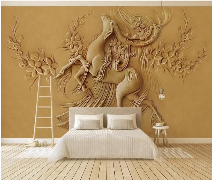 Papier peint 3D Cerf doré photo mural salon 150x105cm