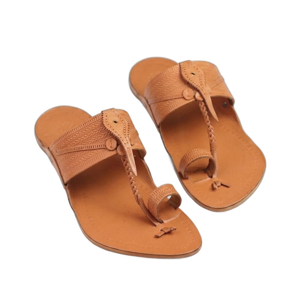 kalapuri Maharaja Men's Kolhapuri Chappal for Men | Genuine Leather Handmade GI-Tagged Ethnic Sandals | Beige Flat Slippers for Casual & Office-picture-21