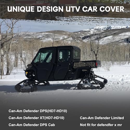 Image of Waterproof UTV Cover Compatible with Can-am Defender 2 Seaters, 6 Layers All Weather Cover with Air Vents, Door Zipper and Windproof Buckles and Bands for Rain Snow Dust Protection