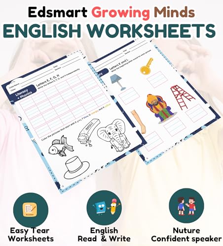 Image of Edsmart Nursery Pre-KG Worksheets Combo Pack, Literacy & Phonics, Numeracy, EVS, Age 5+ Years, CBSE Curriculum, 120 Pages