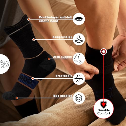 BRISIRA Coolmax Bamboo Viscose Running Socks 3 Pairs Crew Moisture Wicking Anti Blister Athletic Hiking Work Sock3