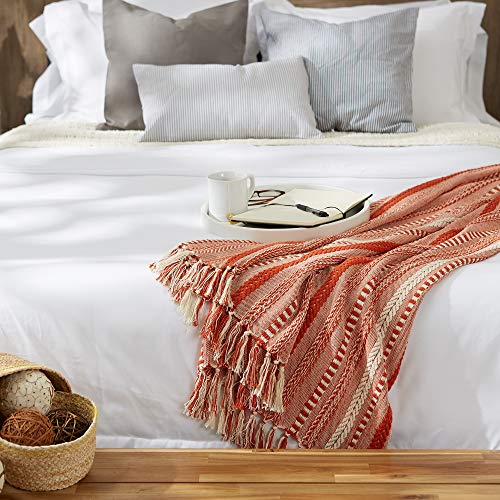 DII Braided Striped Vintage Red Cotton Throw #TOP8