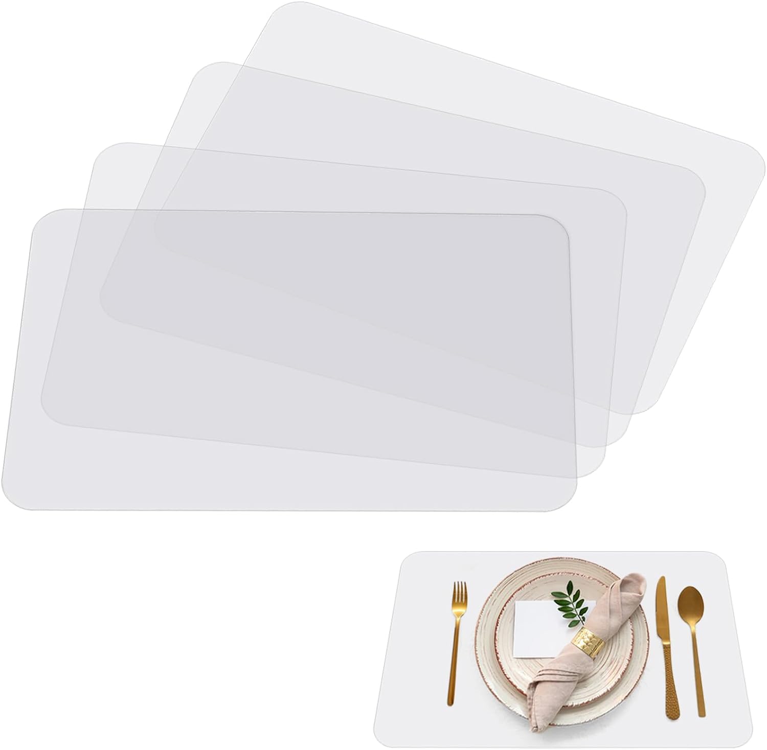 Clear Plastic Placemats 17x11 Inch, 4Pcs Transparent Place Mats Wipeable
