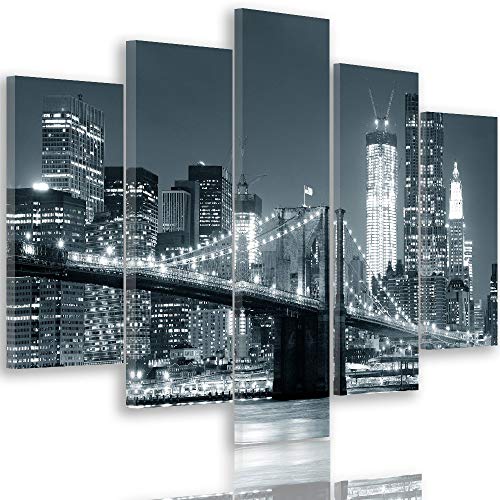 Impression sur toile New York 5 pièces déco murale gris