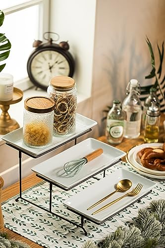 LAUCHUH Serviertablett mit 3 Etagen, Porzellan, Etagen-Servierständer, zusammenklappbar, stabil, Gestell mit 3 Servierplatten und 2 Querstangen, für Unterhaltung, Obst, Dessert, Party, Display-Set, 6 LAUCHUH Serviertablett mit 3 Etagen, Porzellan, Etagen-Servierständer, zusammenklappbar, stabil, Gestell mit 3 Servierplatten und 2 Querstangen, für Unterhaltung, Obst, Dessert, Party, Display-Set,