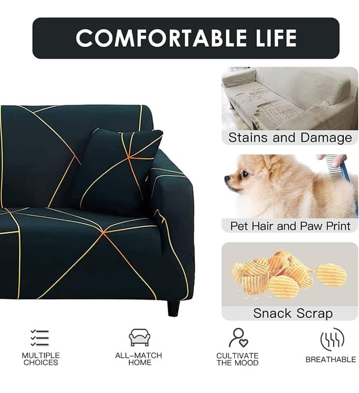 Image of HK Printed 5 Seater Sofa Cover Big Elasticity Cover Stretch Universal Sofa Slipcover 5 Seater (3 Seater Size 185-230cm and 1 Seater Size 90-145cm)