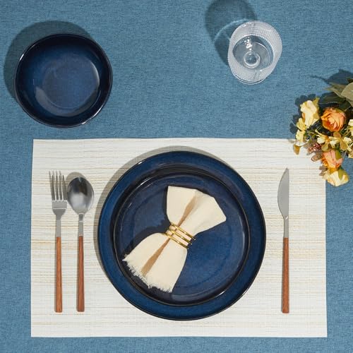 Image of Pokini Ceramic Dinnerware Sets, Microwave Safe Plates and Bowls Sets, Kitchen Dishes Set for 4, Unbreakable & Dishwasher Safe Tableware, Everyday Use, Starry Blue