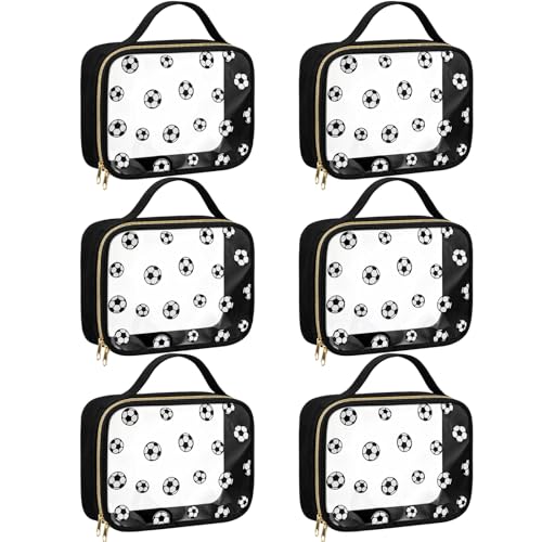 Hillban 6 Pack Soccer Toiletry Bags, Clear Pouch with Handle