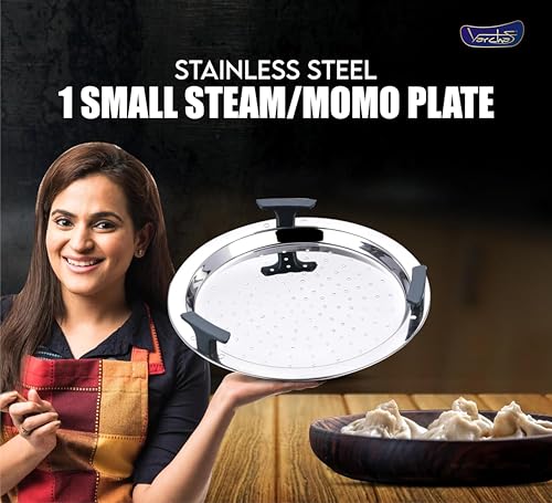Image of VARCHAS Stainless Steel Idli Maker & Steamer with 4 Plates | Mini Multi Kadai 3 Litre, 22 cm | Idli, Dhokla, Momo, Steaming Cooker | Induction & Gas Compatible Kadhai