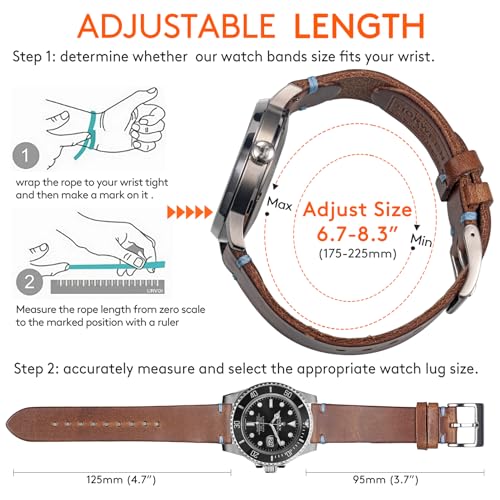 Image of hemsut h Leather Watch Bands for Men, Horween Quick Release Leather Watch Strap Vintage Watch Replacement Wrap of 18mm, 20mm, 22mm