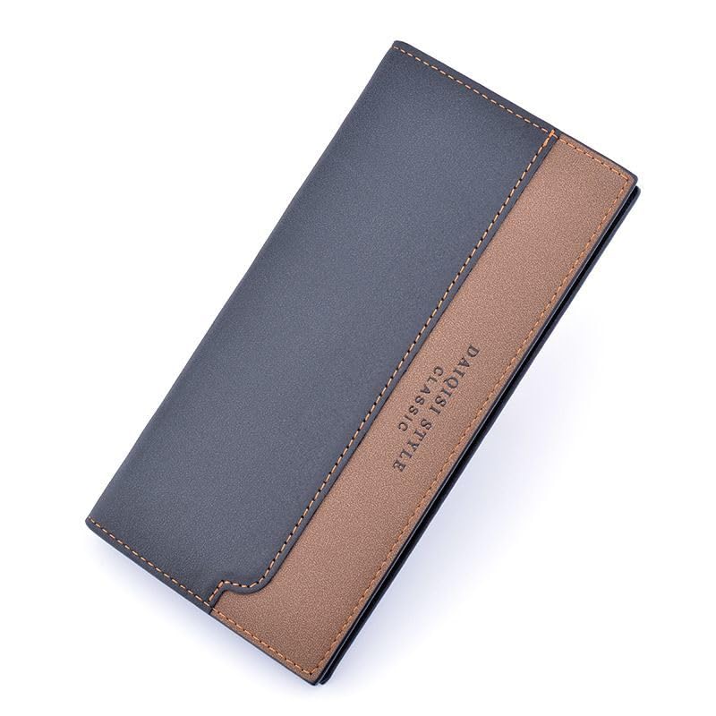 Men's minimalist wallet, long money clip, anti magnetic fashion splicing, thin youth soft leather multi card clip, change storage, card bag, identification storage2