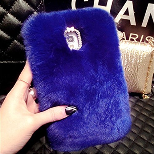 Case for Moto Z2 Play,Handmade Warm Winter Rex Rabbit Fur Hair Stylish Cute Fluffy Bling Crystal Rhinestone Pom-pom Soft Furry Case for Motorola Moto Z2 Play (Dark Blue)