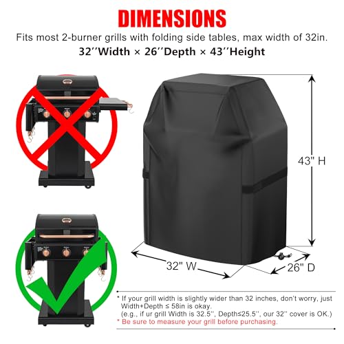 Grill Cover, 32 inch Small Gas Grill Cover for Outdoor Grill, Waterproof, Weather Resistant, UV & Fade Resistant, BBQ Grill Cover with Hook and Loop Straps, Black
