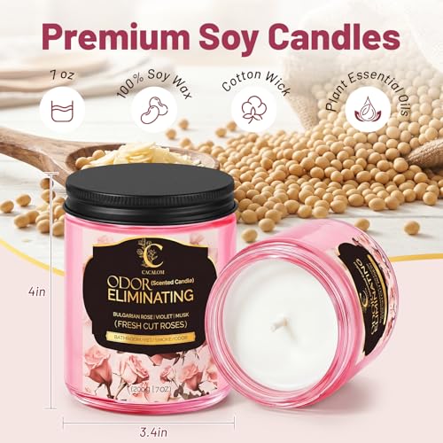Image of Rose Odor Eliminating Candles, Pet Scented Candles for Home, Single Wick Soy Candle Gifts for Women, Men, Ideal for Creating Relaxing Atmosphere, Over 50 Hours of Burn Time (Pack of 2)