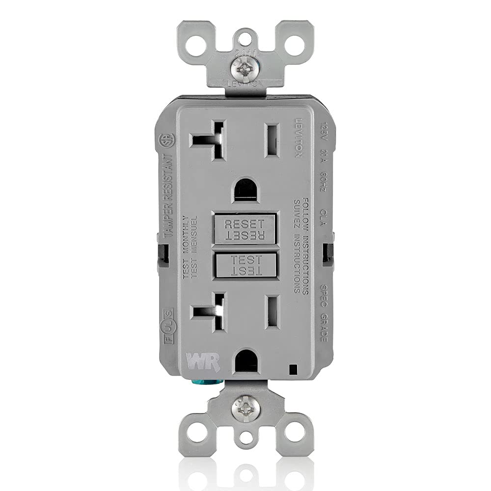 Leviton GFWT2-GY Self-Test SmartlockPro Slim GFCI Weather-Resistant and Tamper-Resistant Receptacle with LED Indicator, 20 Amp, Grey 20 Amp Gray