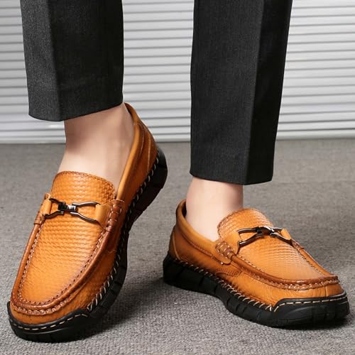 Men's Classic Business Casual Shoes Hand Sewn Slip Resistant Wear-Resistant Oxford Shoes Lightweight Soft Casual Cowhide Shoes Brown 6