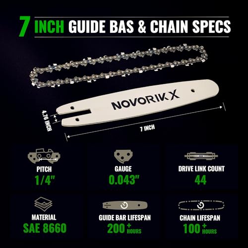 Image of 7 inch Chain and 7 inch Guide Bar Pitch: 1 /4 inch Low Profile 44Drive Links Replacement Chain for 2-in-1 Cordless Pole Saw & Mini Chainsaw .043 inch Gauge