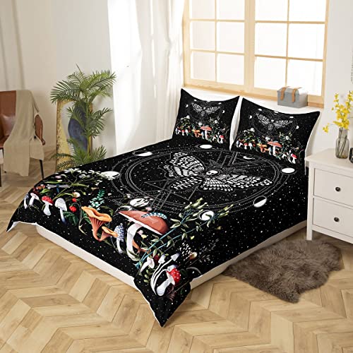 Boho Moth Bedding Duvet Cover Set Kids Bohemian Moon Sun Galaxy Bedding Set Boys Girls Wild Mushroom Floral Decor Comforter Cover Set Microfiber Eoxtic Bedspread Cover Bedroom Bedclothes Double Size - Image 2