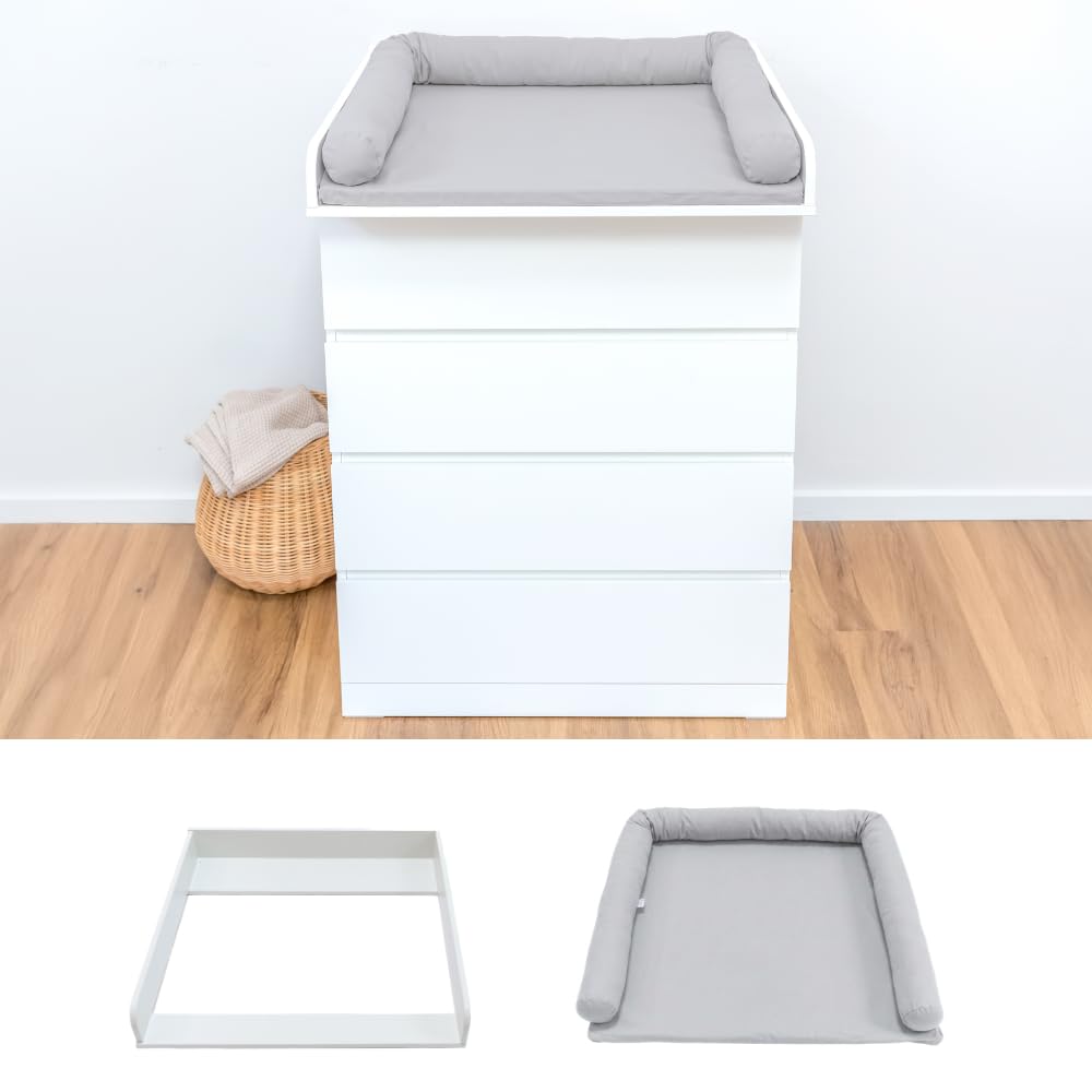 Wickelaufsatz-Set für IKEA MALM Kommode (Soft Grey, Aufsatz & Auflage)