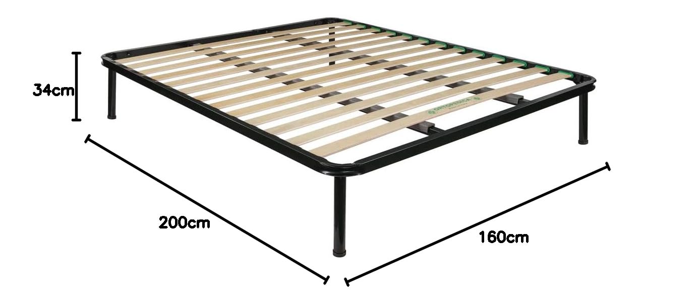 Comprarredo Rete matrimoniale 160x200 doghe strette in legno con doppio rinforzo, struttura e piedi in metallo, made in Italy rete letto ortopedica matrimoniale
