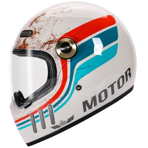 Cascos Integrales De Moto para Hombres Y Mujeres Adultos Casco Integral Scooter Retro con Visera Cascos Protector De Motocross Homologado ECEDOT Transpirable Y Cómoda H,XXL=63~64CM