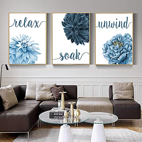 Toile peinture nordique fleur bleue 50x70cm lot de 3 affiches murales modernes sans cadre pour salon