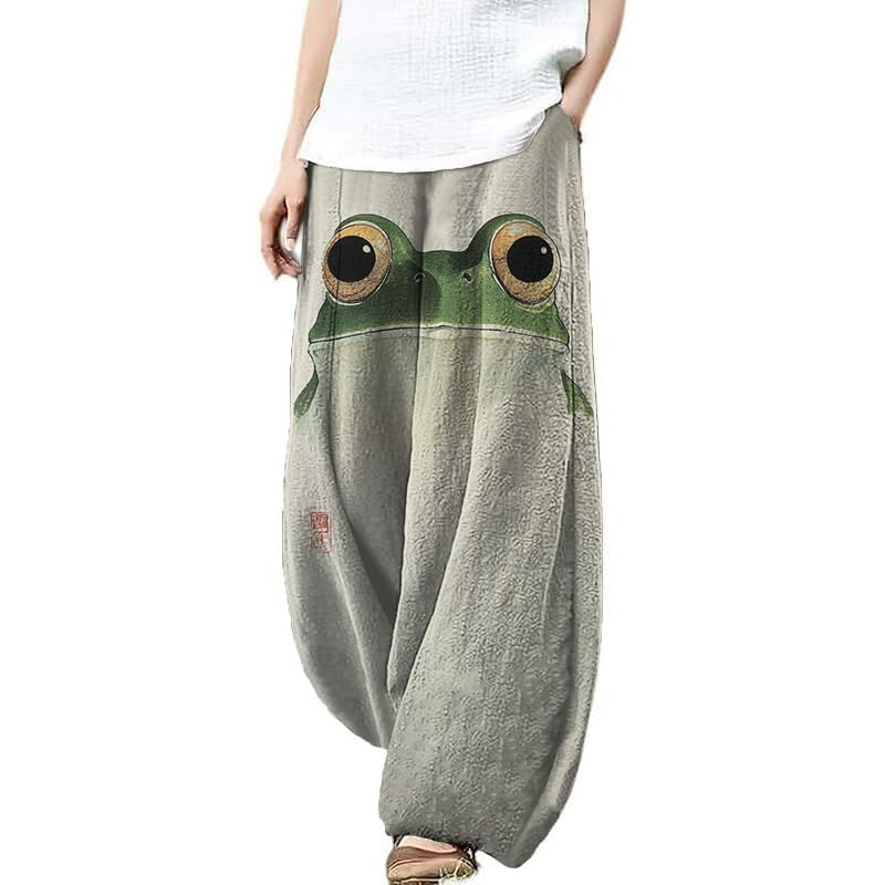 LOAIHA Boho Pants Wide Leg Woman Casual Baggy Sweatpants with Elastic Waist Lantern Trousers Harem Pant with Pockets