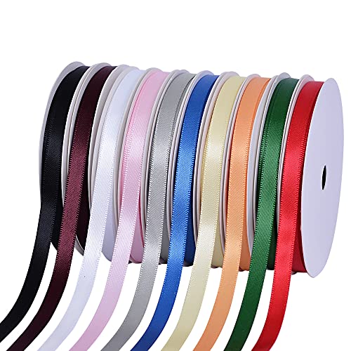 Yama Solid Color Double Face Satin Ribbon Assortment – 1/4" 5 Yards/Rolls 10 Colors Total 50 Yds For Gift Wrapping Crafts Sewing Bow Making #TOP21