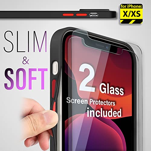 Viromo Matte Slim Case For Iphone X/Xs (Only) With [2 Pack] Screen Protectors, Full Camera Cover, Black Lace Flower Design On Hard Back For Women, Girls, Shockproof Rubber Bumper #TOP4