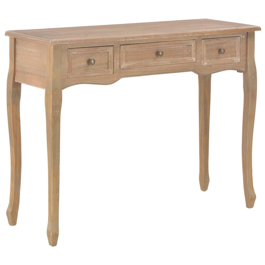 vidaXL Tavolo Consolle da Trucco Compatto con 3 Cassetti Tavolino Cosmetico Toilette Pomelli in Ferro Marrone in MDF e Legno di Pino
